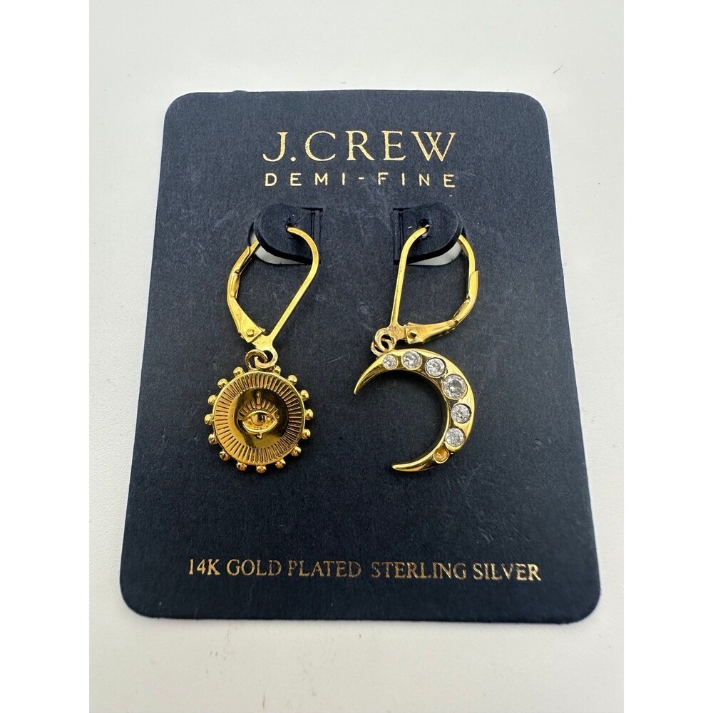 J.Crew sterling silver 14k gold plated moon sun earrings READ